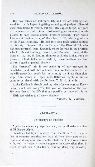 Alpha-Eta, February 1919